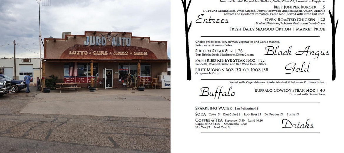 Juniper Ridge Restaurant and Saloon Menu