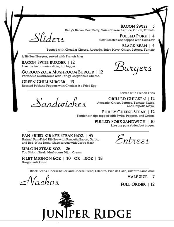 Juniper Ridge Restaurant and Saloon Menu image 2